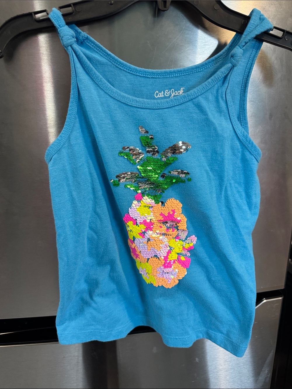 Cat & Jack Bright Blue Sequin Pineapple Knot-Shoulder Tank